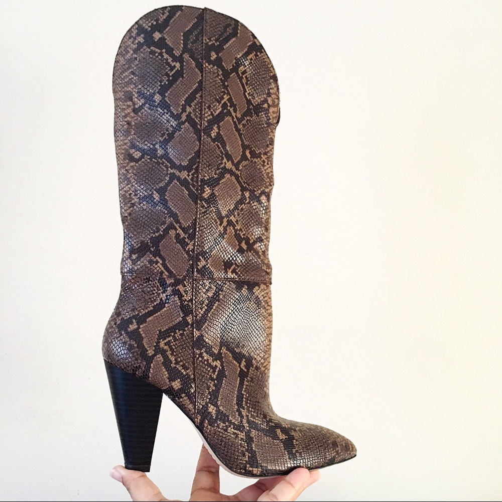 SPLENDID Palmer II Brown Snake Print Leather Tall Western Boots
